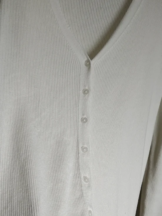 Simons Cream Ribbed V-Neck Button Cardigan - Picture 3 of 7